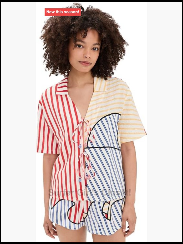Linen Striped Off-White Blouse - Cover-Up - Collared Neck